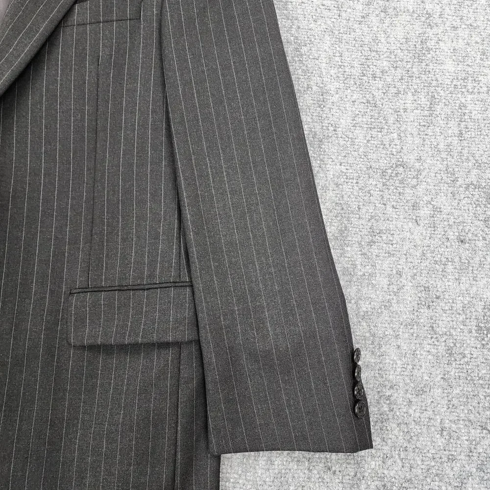 Hickey Freeman Blazer Mens 38R Gray Pinstripe Wool Sport Coat 2 Button USA Union